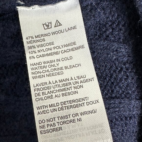 Saks Fifth Avenue Cable Knit Crew Sweater Navy Blue Mens XL Merino Wool Cashmere - Picture 7 of 12